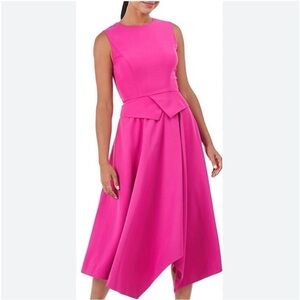 ❤️ Kay Unger Sleeveless Handkerchief Crepe Midi Dress